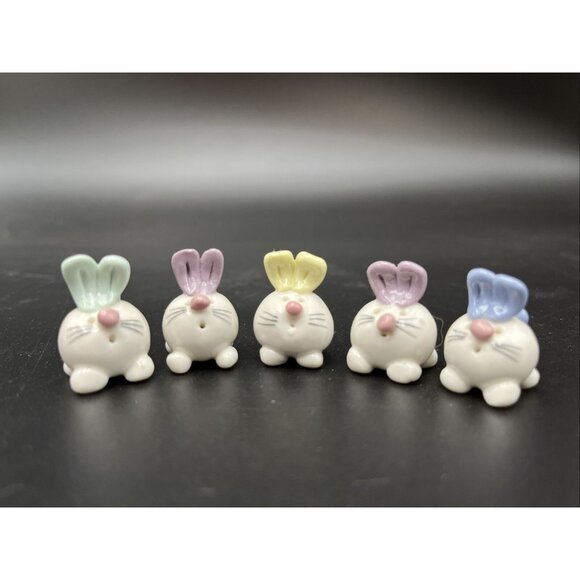 Source Unknown Other - Mini Ceramic Rabbit Bunnies Spring Easter Village Dollhouse Figurines lot of 5